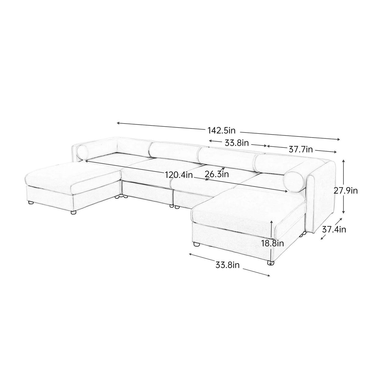 Contemporary Elegant White Chenille Sofa With Storage And Ottoman - Furniture Home Direct