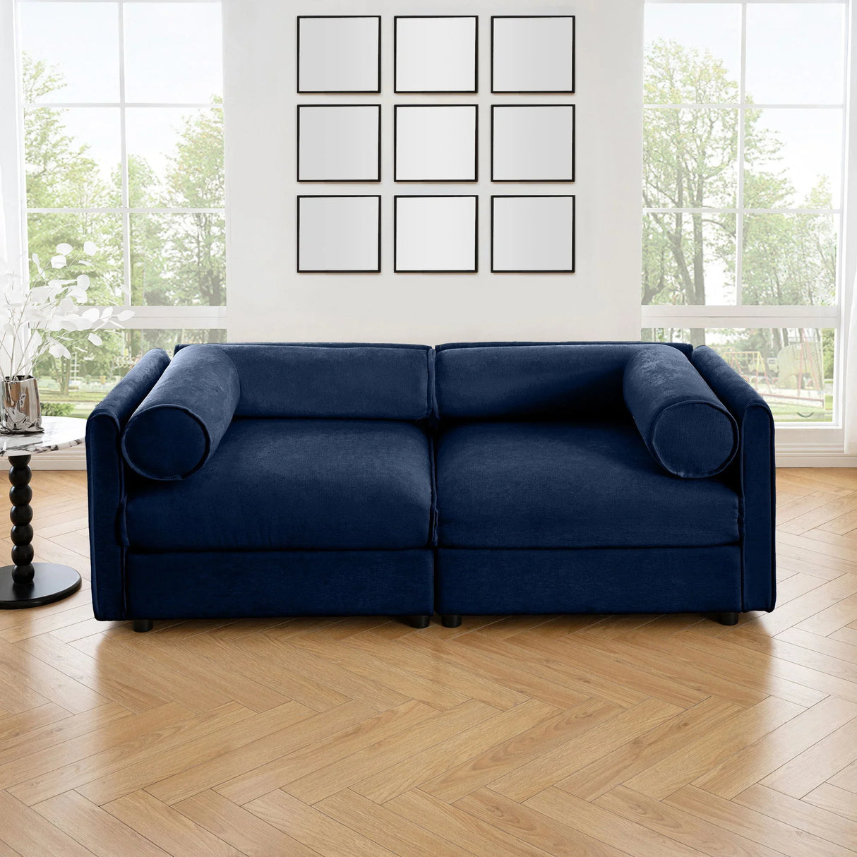 Stylish Chenille Sofa With Storage Seat And Cylindrical Backrest - Furniture Home Direct