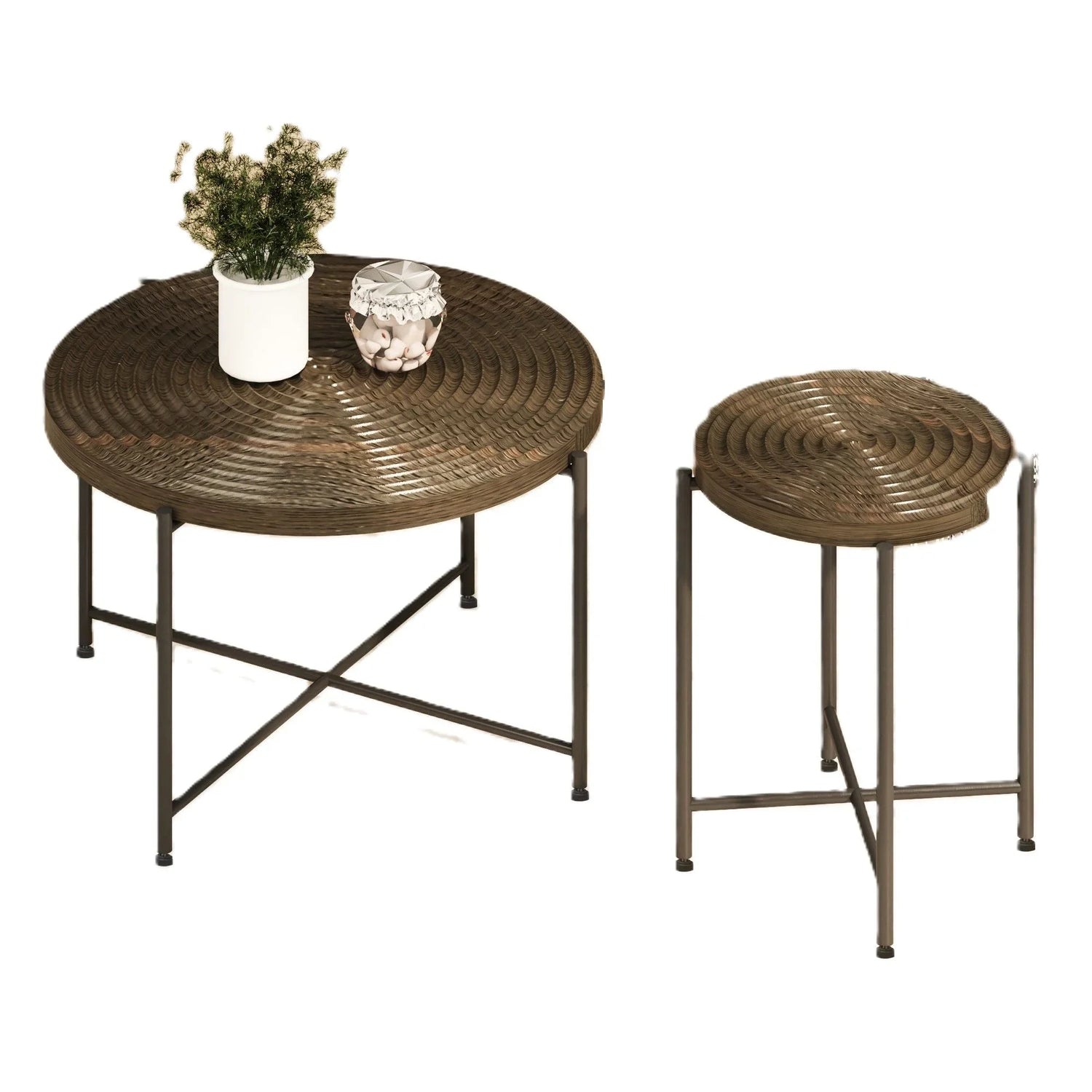 Coffee And End Table Set Waterproof Cover, Distressed Cylindrical Design, Legs Classic Rustic Charm (Set of 2) - Furniture Home Direct