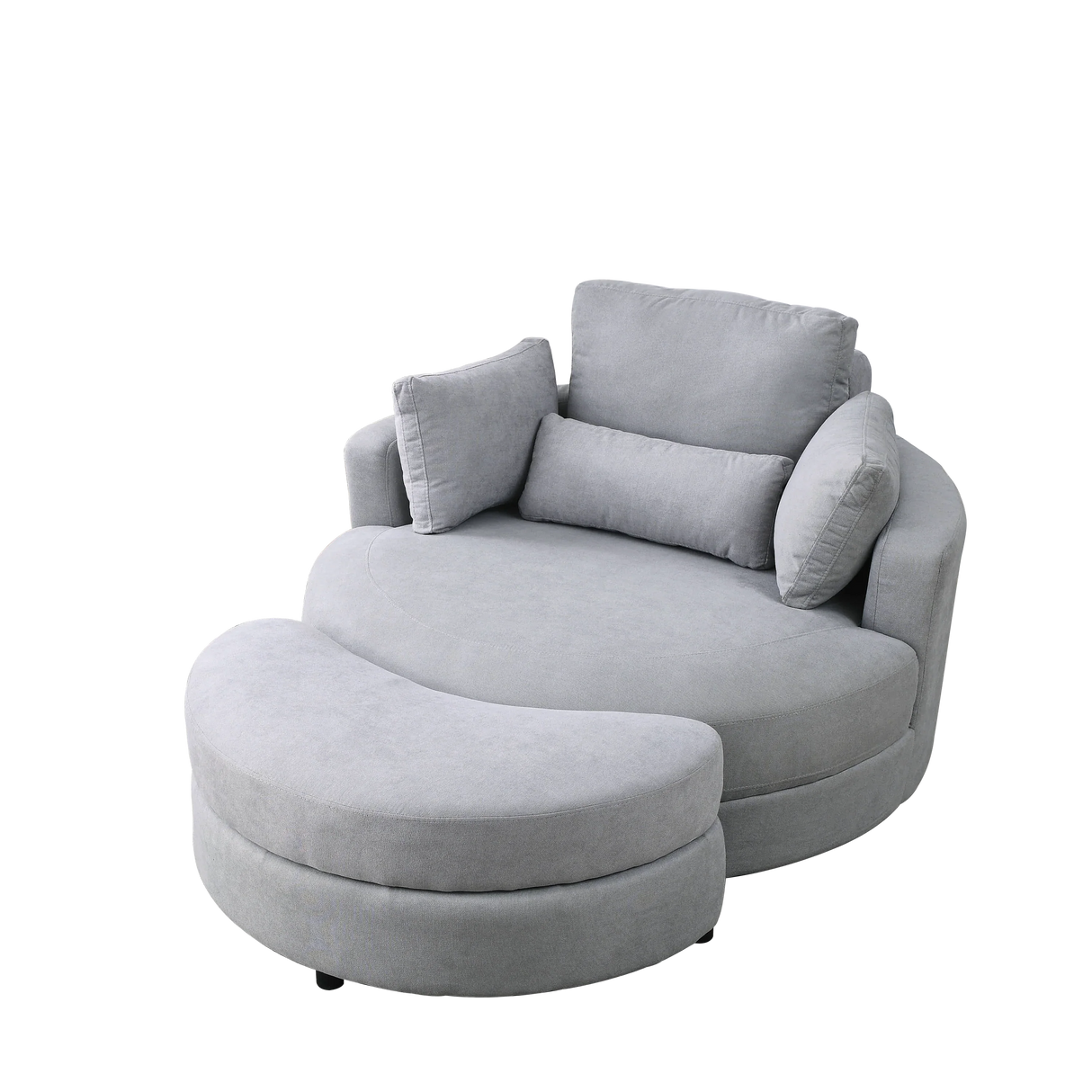 Linen Barrel Swivel Chair With Storage Ottoman - Furniture Home Direct