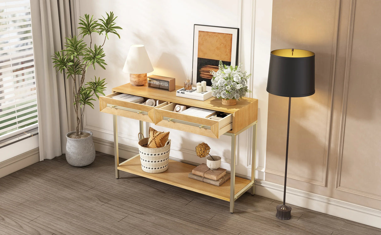 Console Table With Two Drawers Geometric Design Natural - Furniture Home Direct