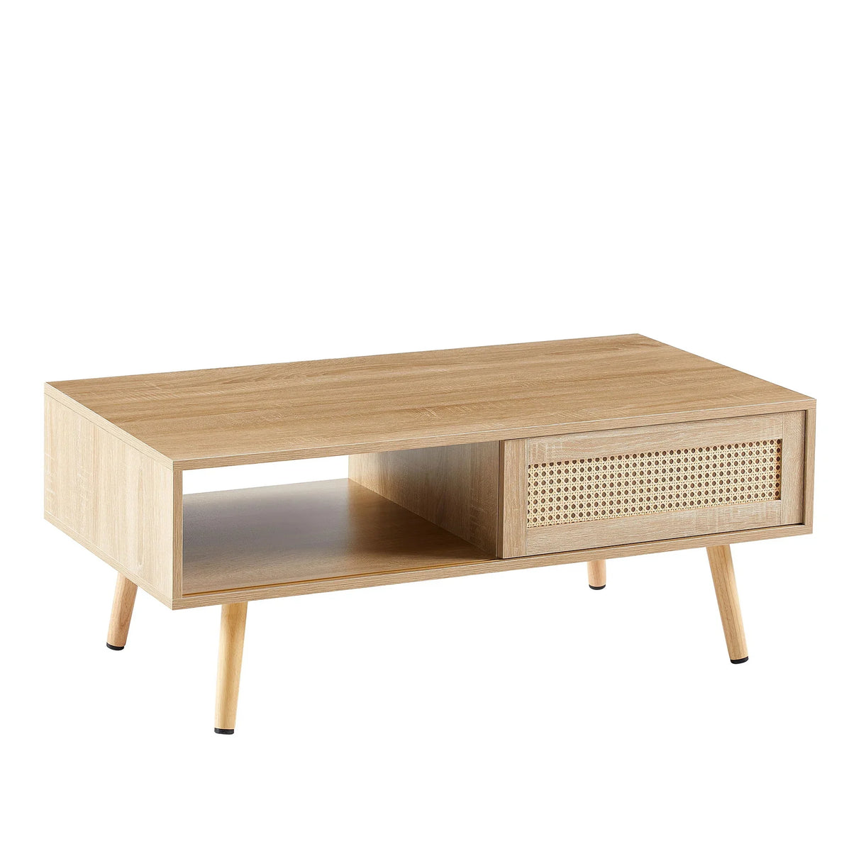 41.34" Rattan Coffee Table, Sliding Door For Storage, Solid Wood Legs, Modern Table For Living Room - Furniture Home Direct