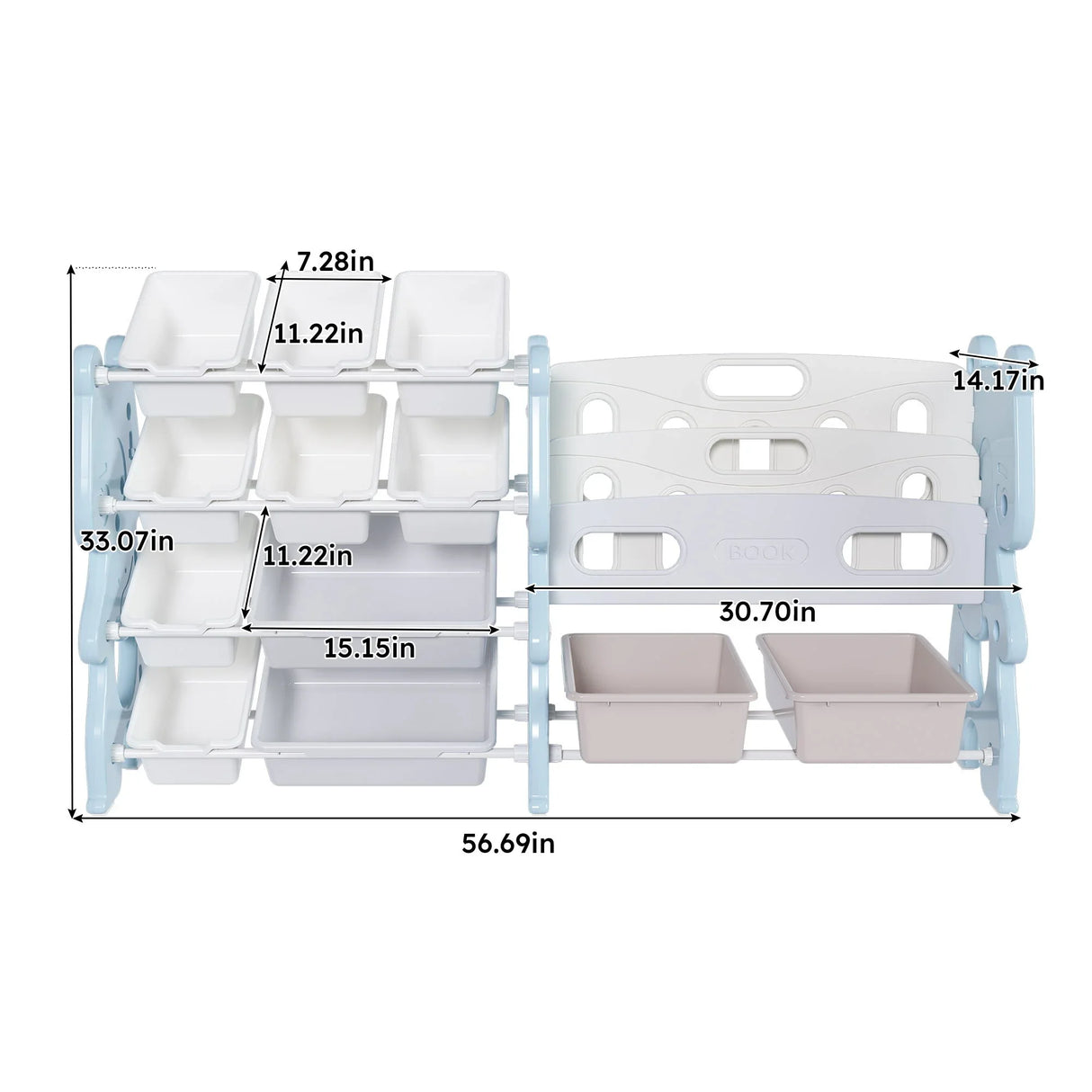 Kids Toy Storage Organizer With 2 Tier Bookshelf, Toy Storage With 12 Bins - Furniture Home Direct