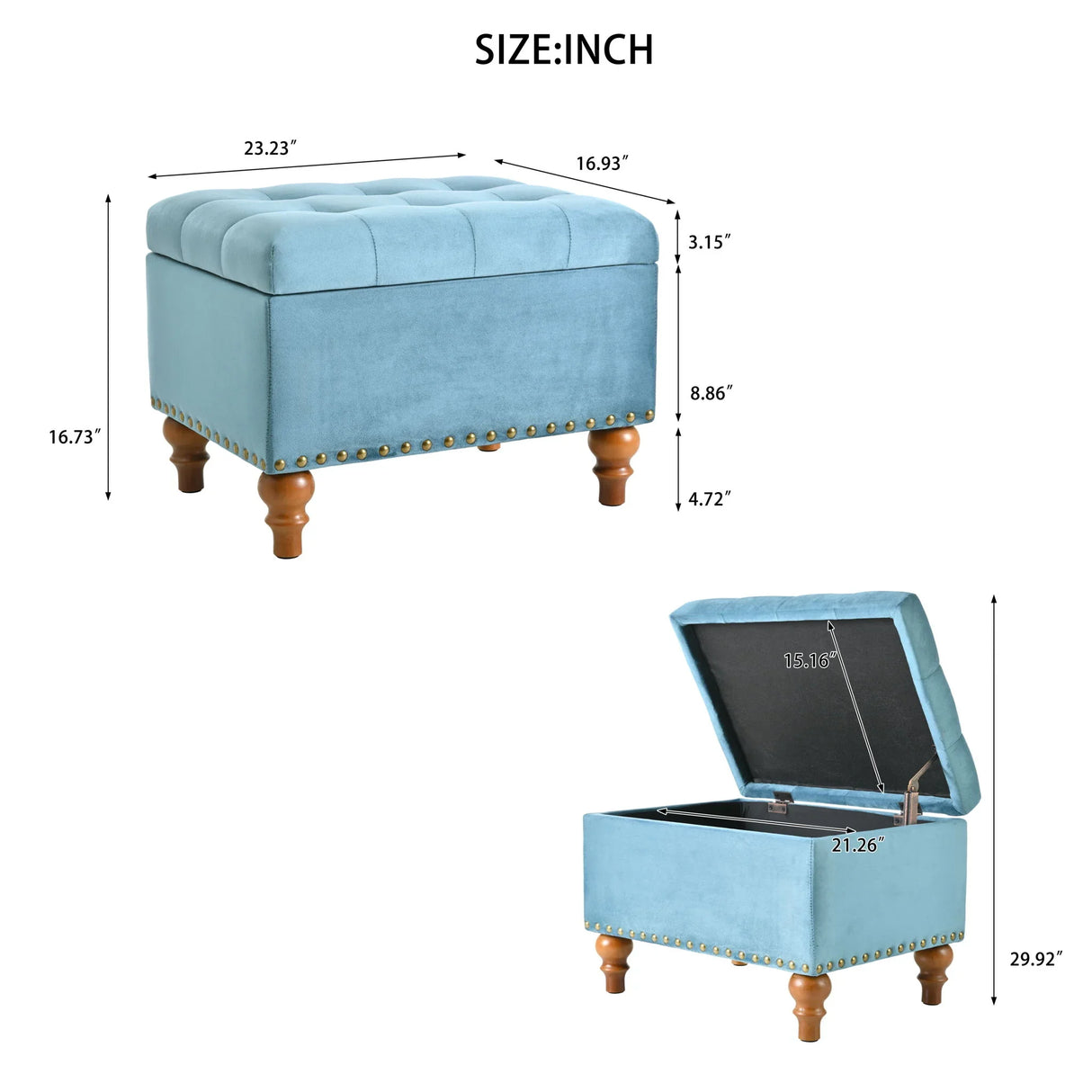 Upholstered Ottoman With Storage And Rivet Trim - Furniture Home Direct
