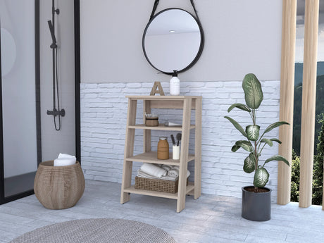 Ladder Bookcase Modern Four-Tier Wood Shelving Light Gray - Furniture Home Direct