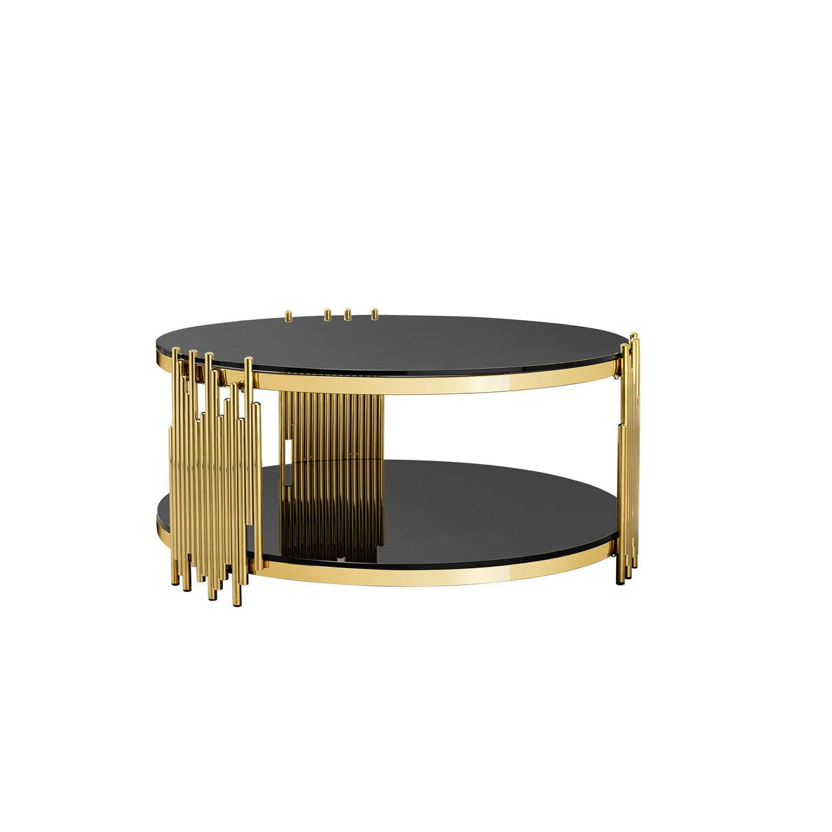 Elegant Round Table With Double Layer Tempered Glass Top And Stainless Steel Frame For Living Room - Furniture Home Direct