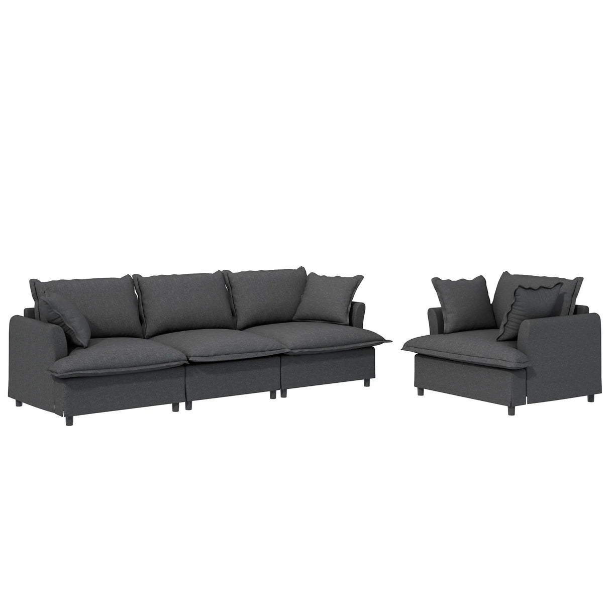 Living Room Set Modular Sectional Couch, Upholstered Sofa & Armchair & Movable Ottoman - Furniture Home Direct