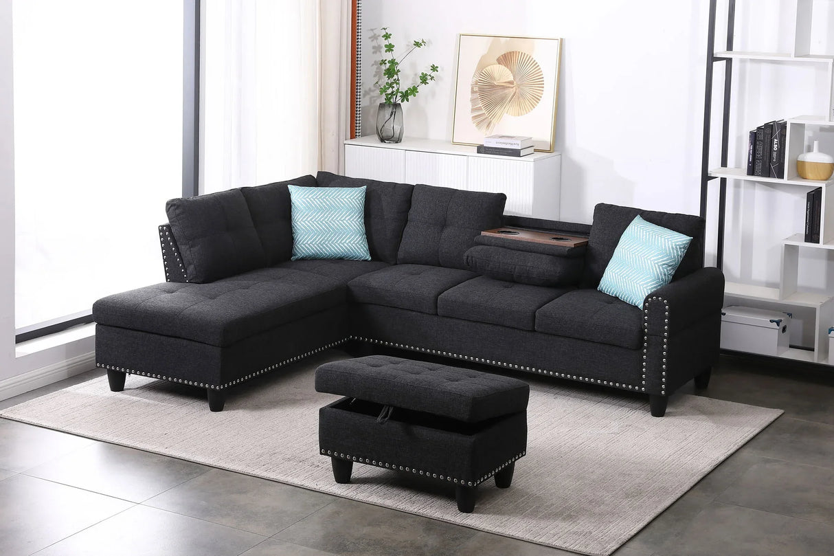 Alger - 98" Wide Left Hand Facing Sofa & Chaise With Ottoman - Furniture Home Direct