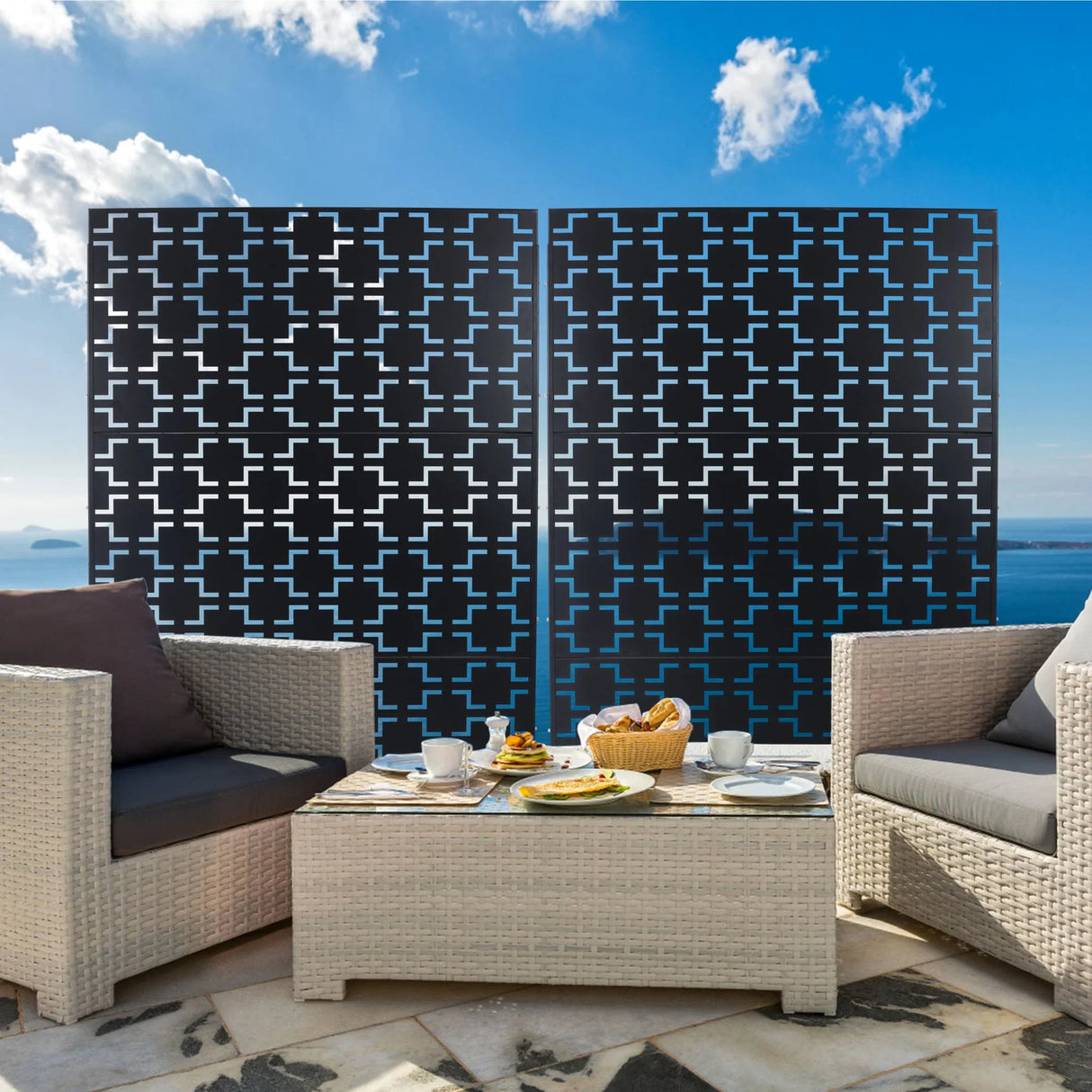 Outdoor / Indoor Privacy Screen Metal Privacy Screen, Freestanding Decorative Privacy Screen For Deck Balcony Patio - Black - Furniture Home Direct