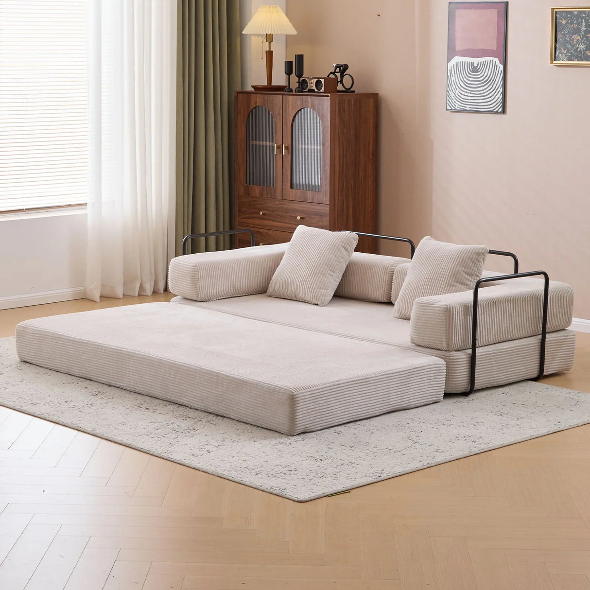 Floor Couch, Convertible Floor Sofa Bed With Pillow Back Support Armrest - Furniture Home Direct