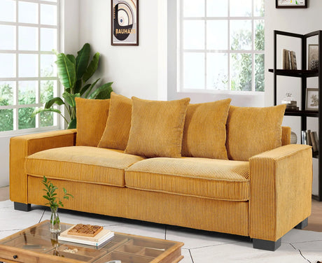 Luxe Corduroy Sofa With 5 Matching Toss Pillows, Sleek Design, Spacious And Comfortable 3 Seater Couch - Furniture Home Direct