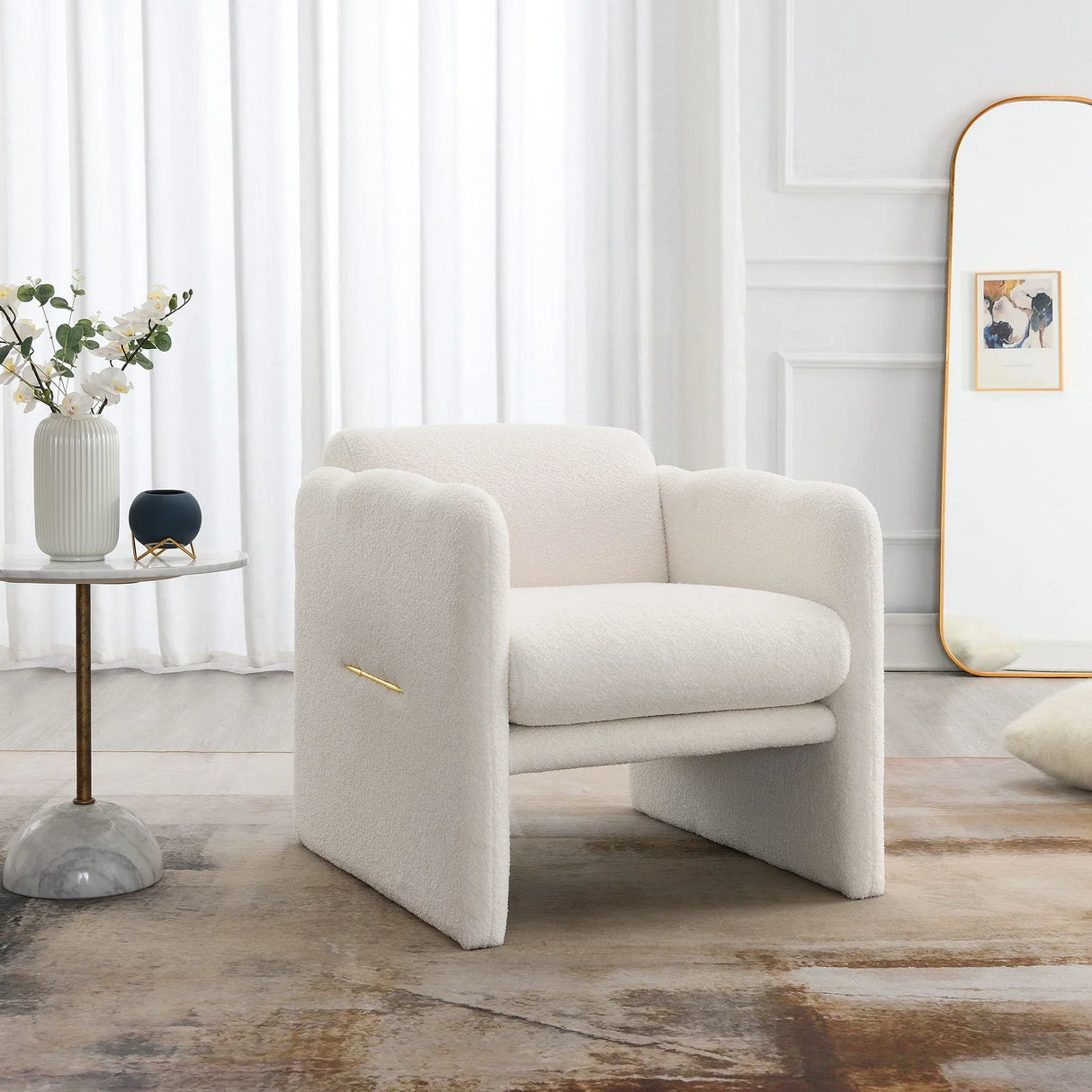 Arm Chair With Waved Arms, Metal Decoration On Both Side Arms - Furniture Home Direct