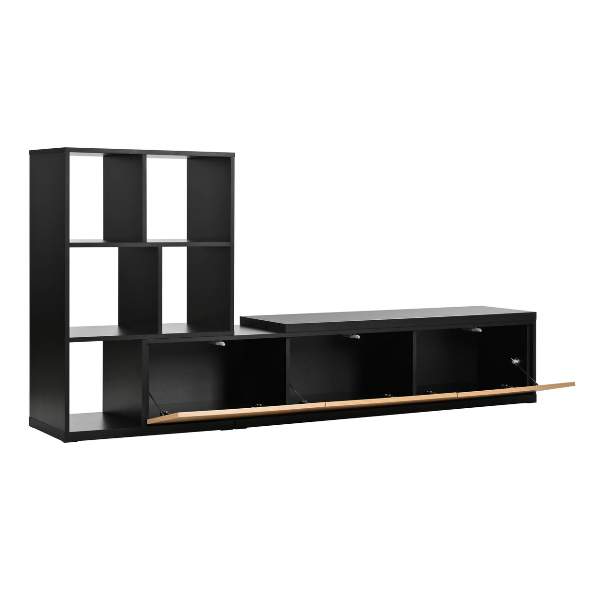 TV Stand With Open Shelves And Three Wood Drawers Black - Furniture Home Direct
