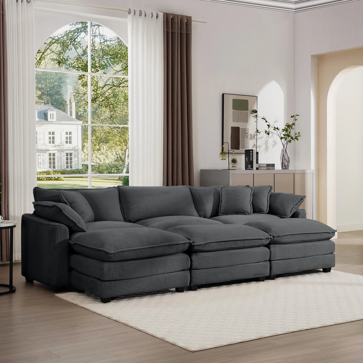 Modern Oversized Modular Cushion Sofa With Ottoman, Low Back, Deep Seating Sofa Set - Furniture Home Direct