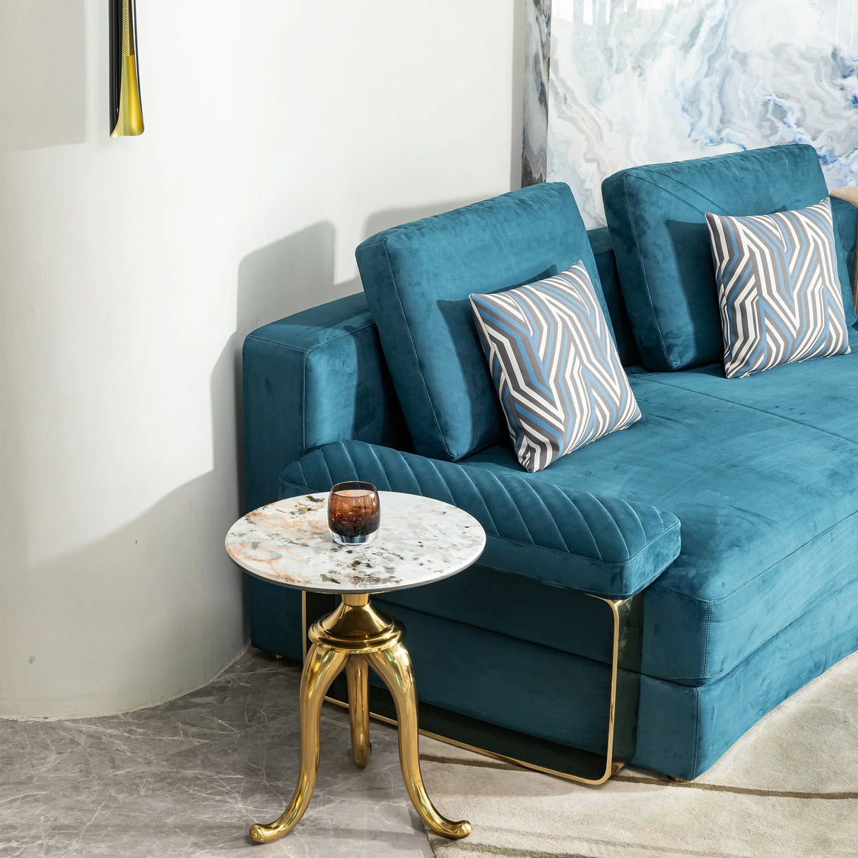 Modern Small Coffee Table With Microcrystalline Stone Top And Carbon Steel Legs - Gold - Furniture Home Direct