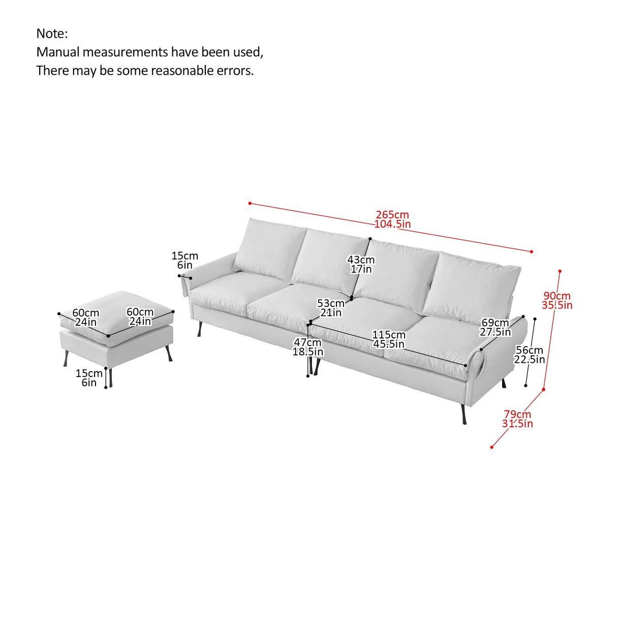 Modern Sectional Technical Leather L-Shaped Sofa Couch With Convertible Ottoman - Furniture Home Direct
