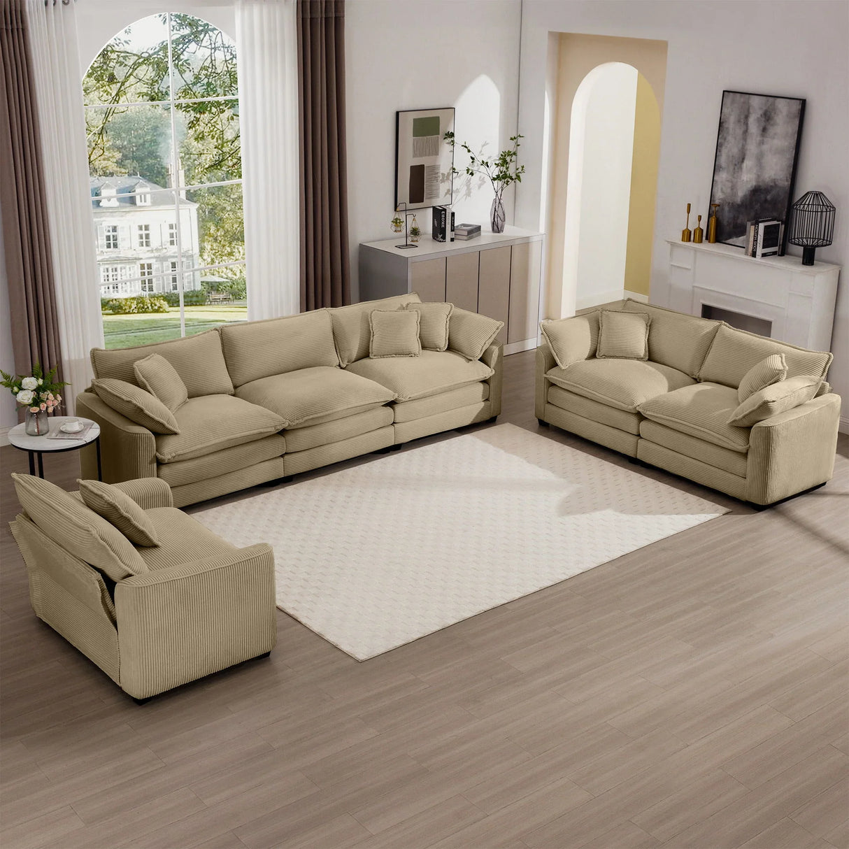 Elegant Corduroy Oversized Sectional Sofa Set With Deep Seats And Flexible Layout - Furniture Home Direct