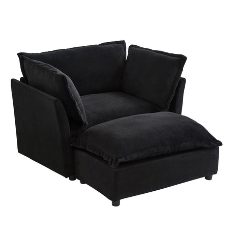 Modern Cozy Upholstered Armchair Sofa With Movable Ottoman - Furniture Home Direct