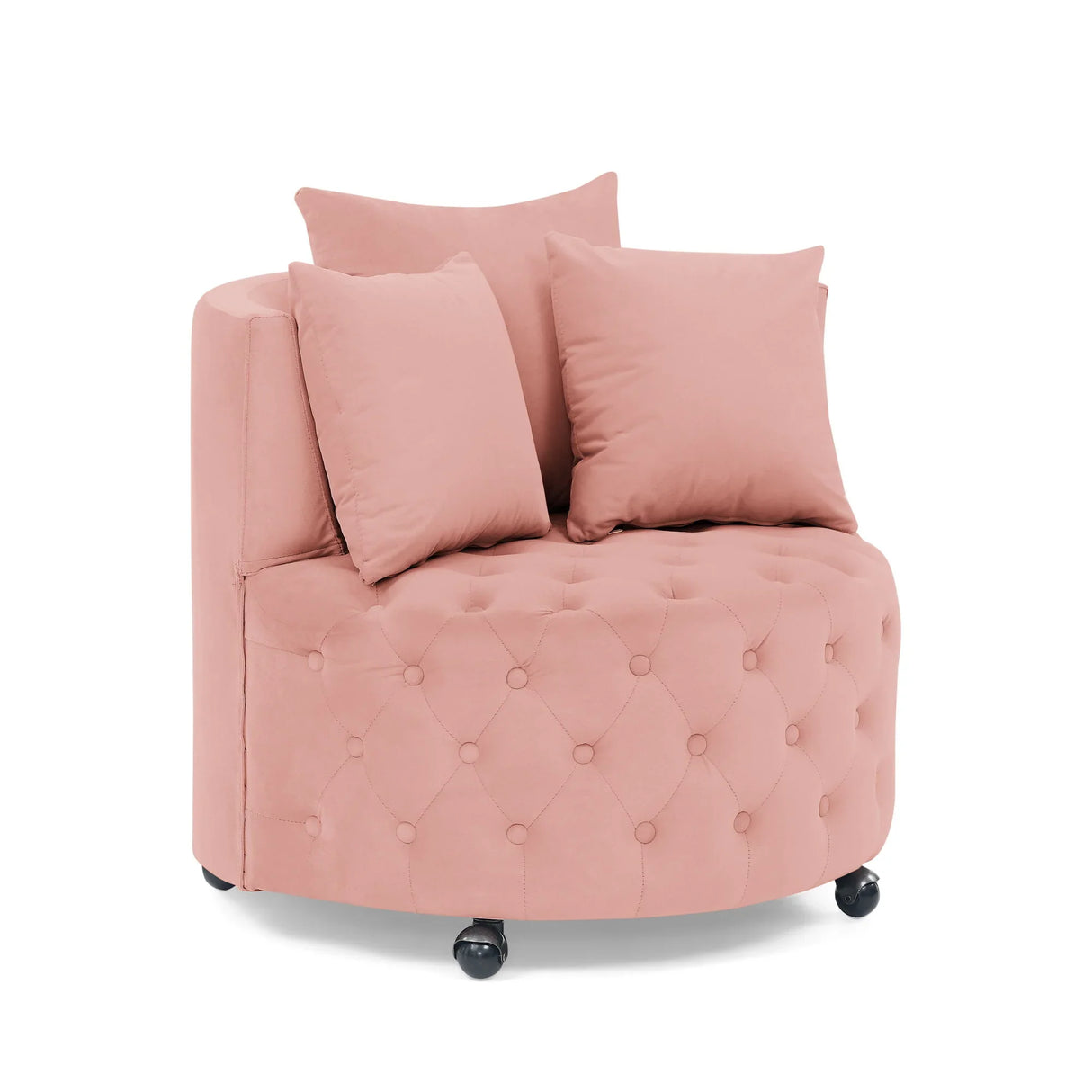 Modern Upholstered Swivel Chair With Button Tufted Design And Movable Wheels - Furniture Home Direct