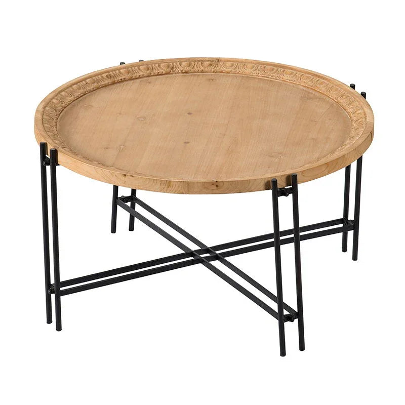 Farmhouse Round Wooden Round Coffee Table With Metal Legs - Black / Brown - Furniture Home Direct