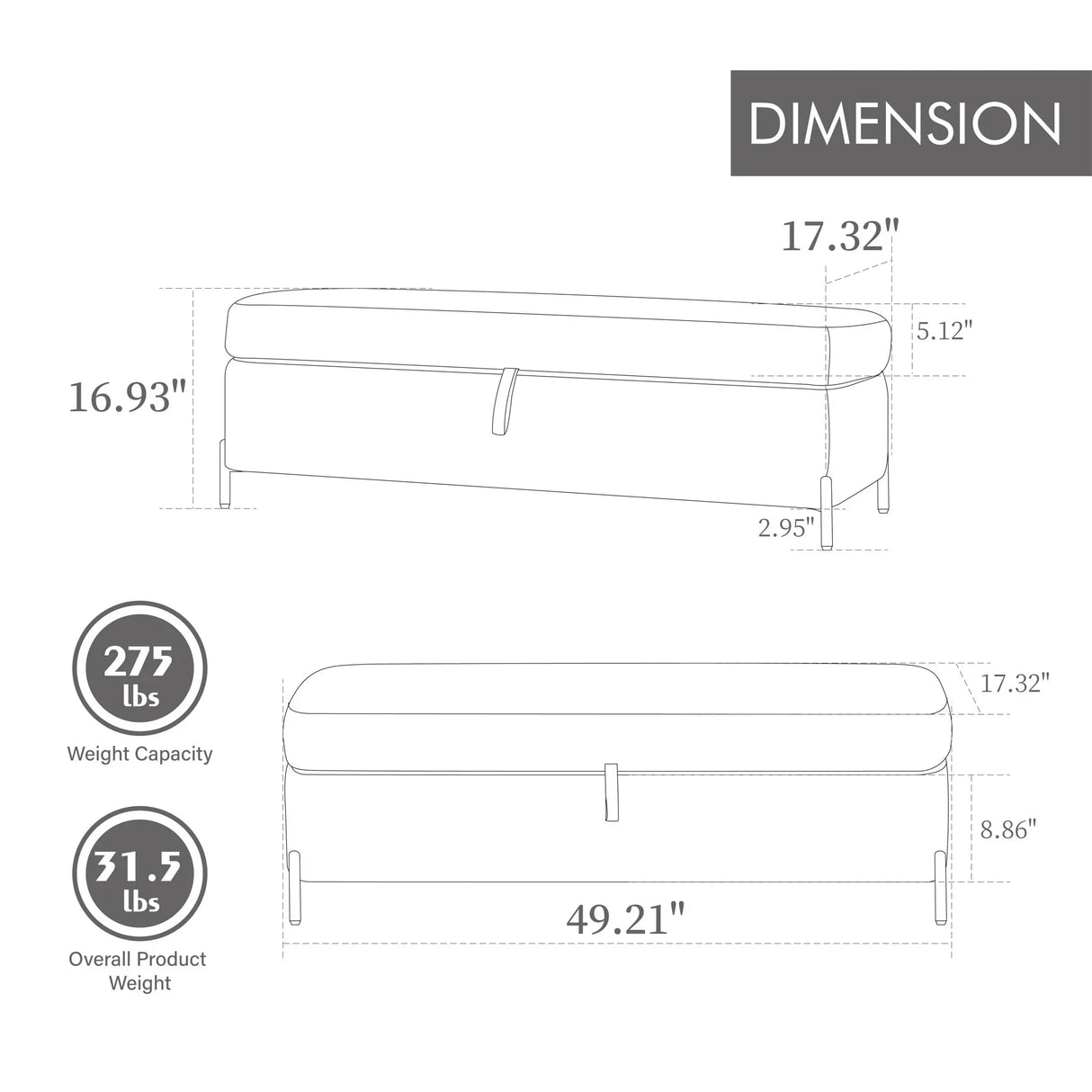 Wide Upholstered Velvet Storage Soft Bench Ottoman With Metal Legs - Furniture Home Direct