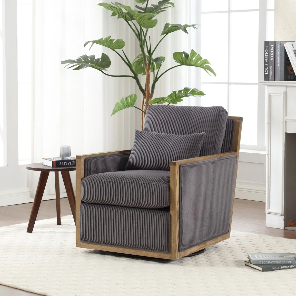 Comfy Accent Barrel Chair, 360 Degree Swivel - Furniture Home Direct