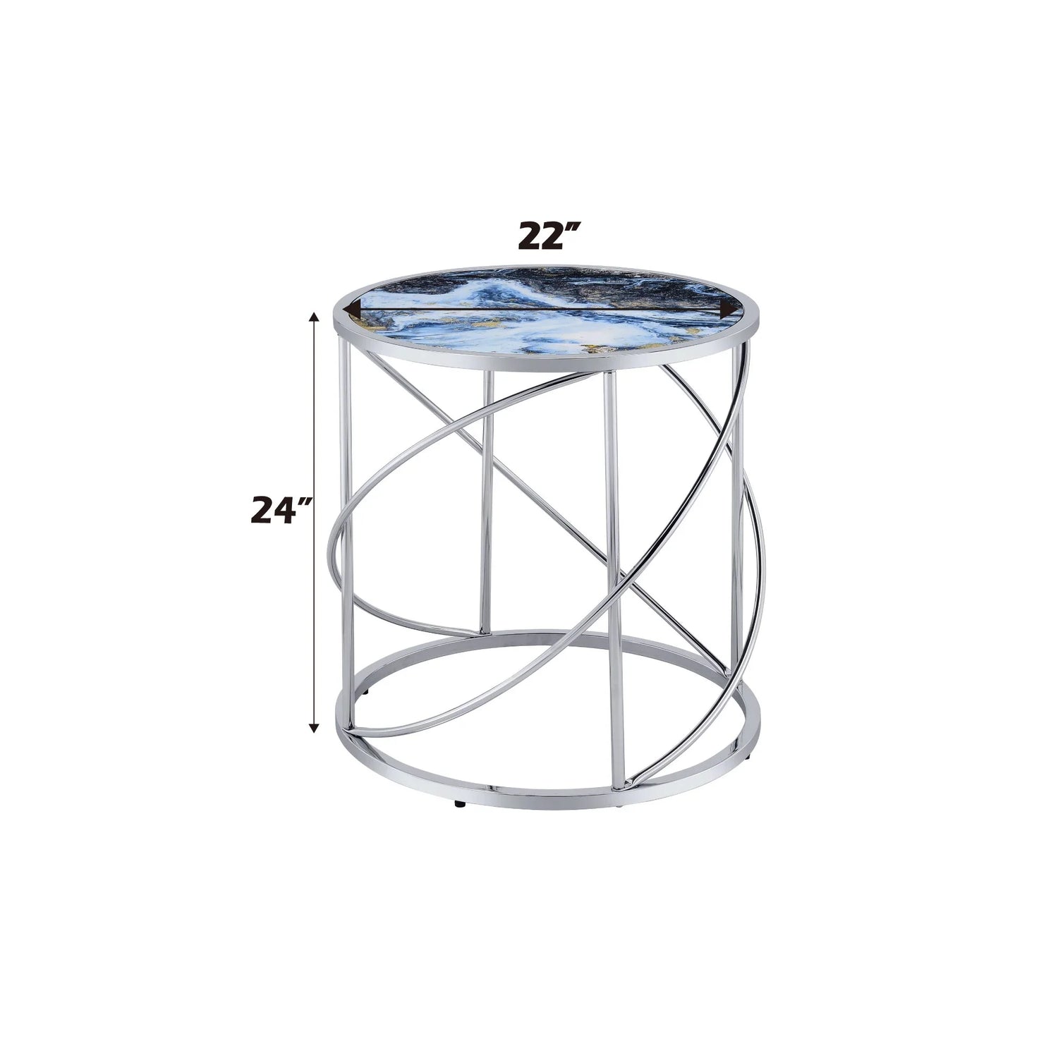 Lyda - Marble Print End Table - Blue - Furniture Home Direct
