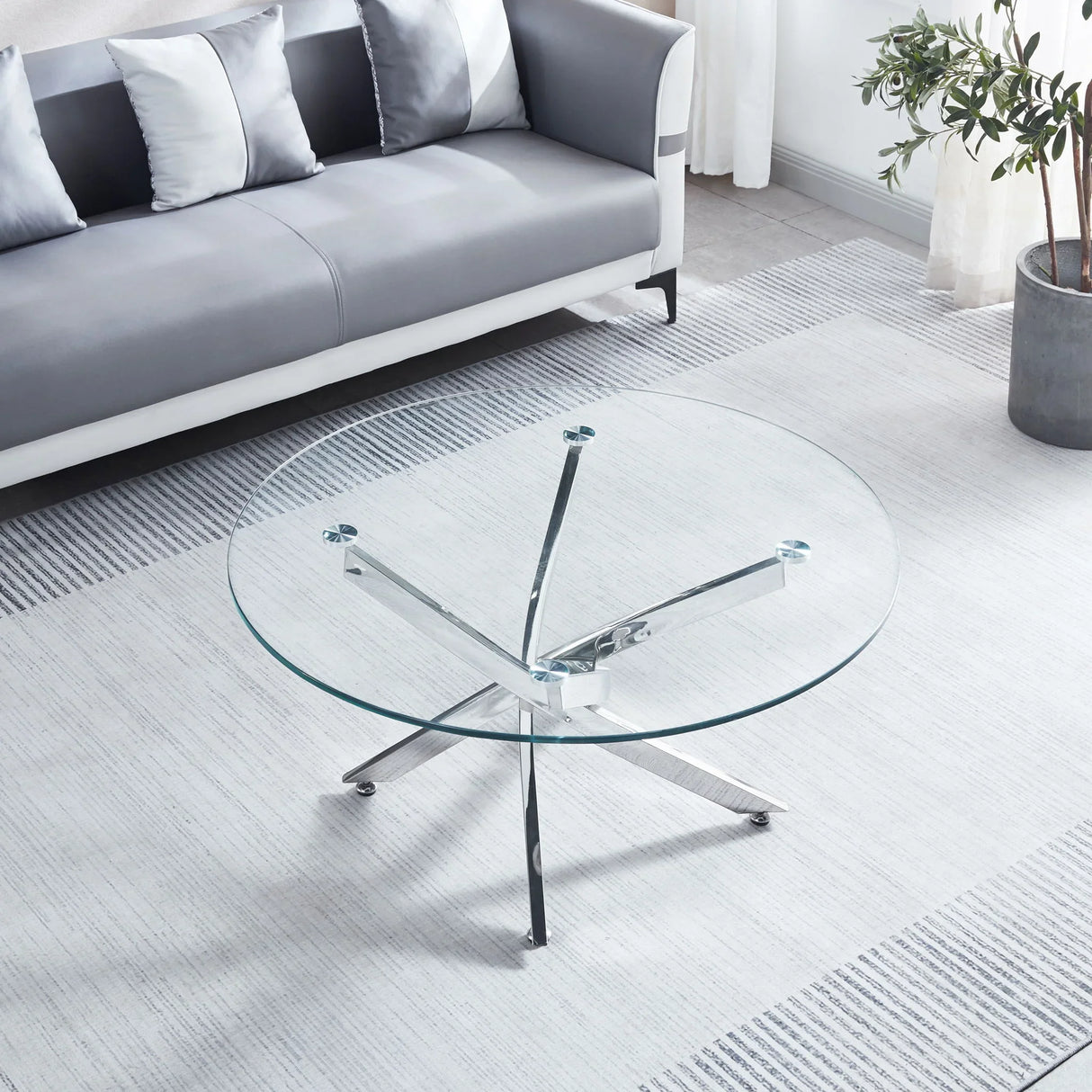 Modern Round Tempered Glass Table With Chrome Legs - Furniture Home Direct