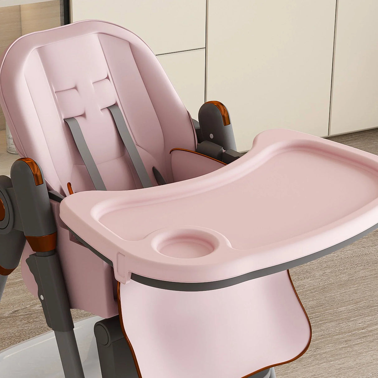 Adjustable Baby High Chair 0-6 Years, Portable Infant Feeding Seat With Safety Belt, Silent Lockable Wheels - Furniture Home Direct