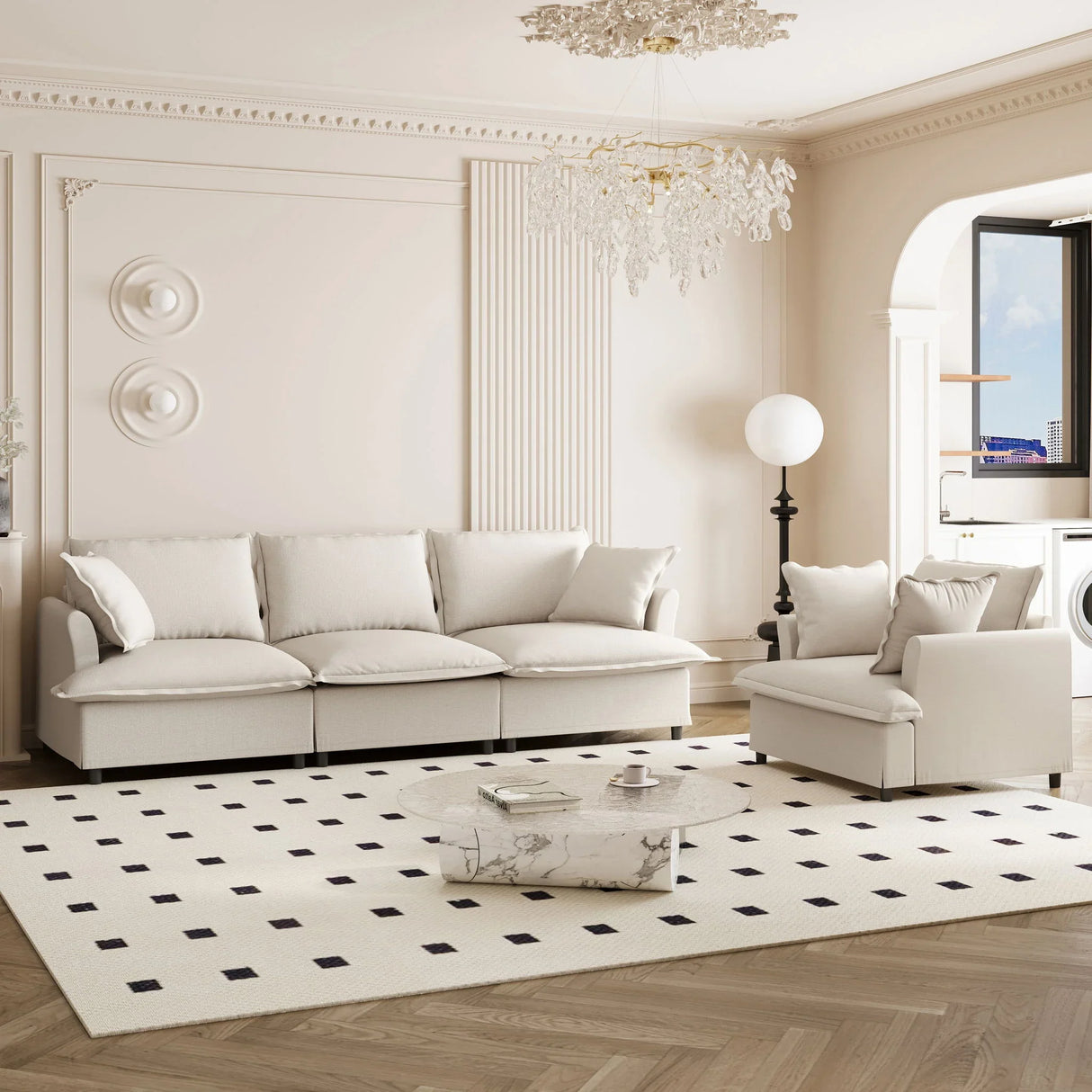 Living Room Set Modular Sectional Couch, Upholstered Sofa & Armchair & Movable Ottoman - Furniture Home Direct