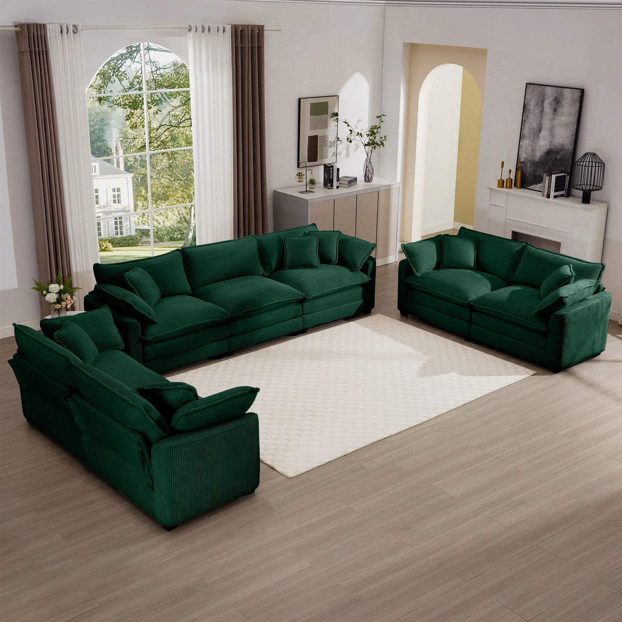 Elegant Corduroy Oversized Sectional Sofa Set With Deep Seats And Flexible Layout - Furniture Home Direct