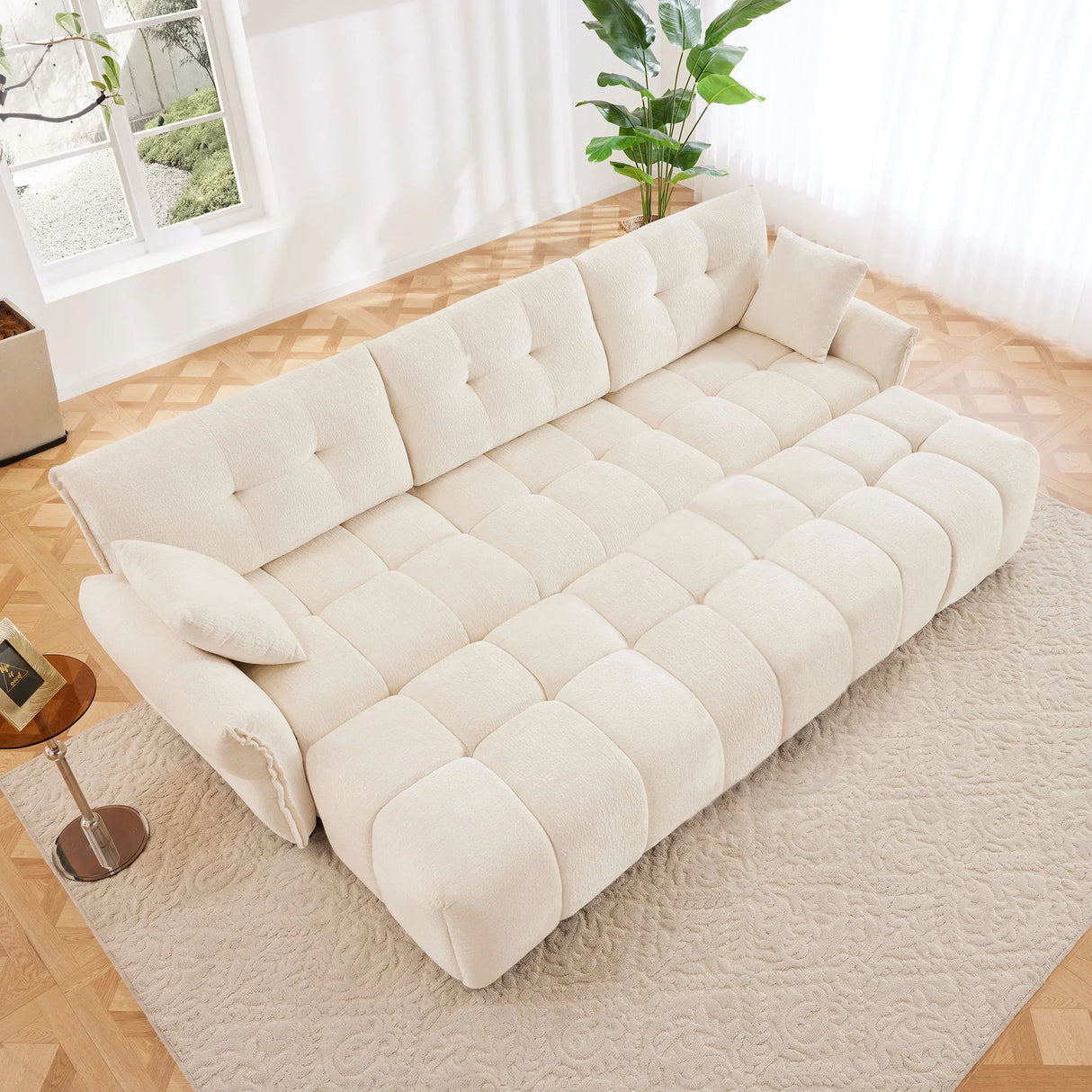 Sofa Set With Ottoman And Pillows, Textured, High Resilience Cushions - Furniture Home Direct