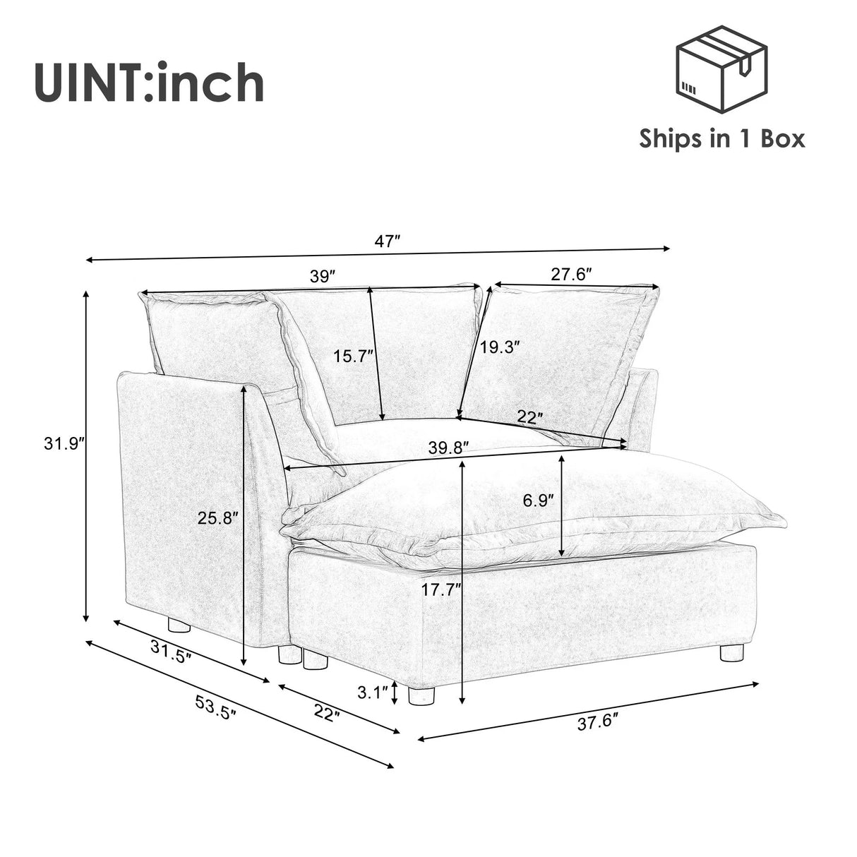 Modern Cozy Upholstered Armchair Sofa With Movable Ottoman - Furniture Home Direct