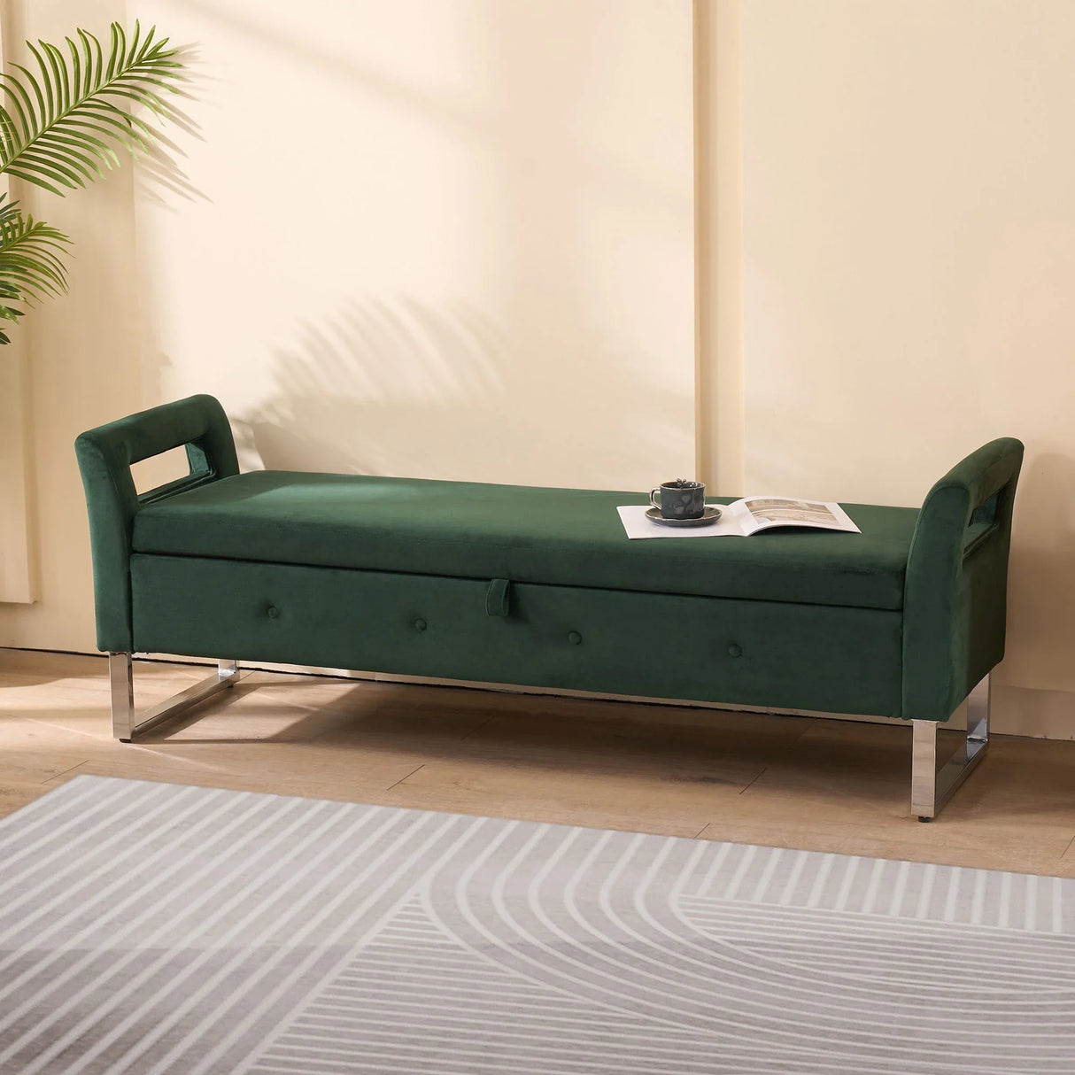 Wide Storage Soft Ottoman Bench With Armrests - Furniture Home Direct