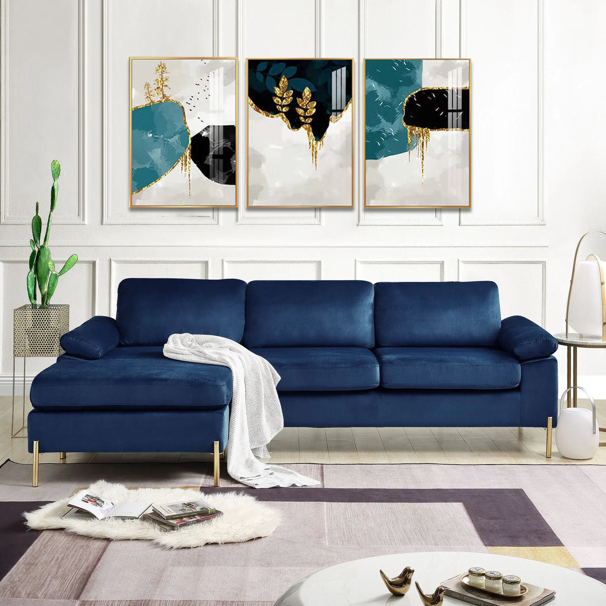 Shannon - Velvet Sectional Sofa With Chaise - Furniture Home Direct