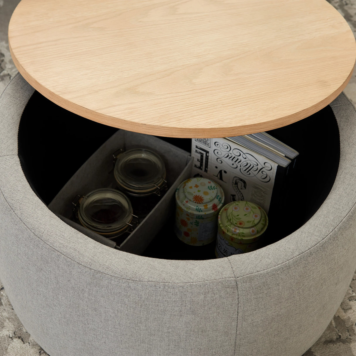 Round Storage Coffee Table - Grey - Furniture Home Direct