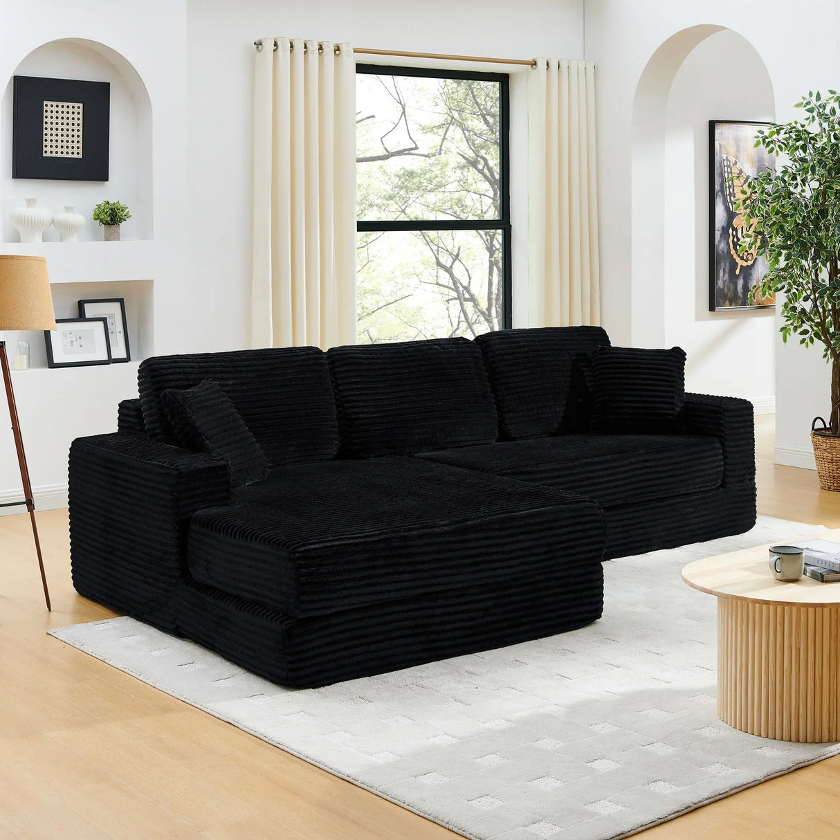 Modern Minimalist L Shape Modular Sectional Sofa, Corduroy Couch - Furniture Home Direct