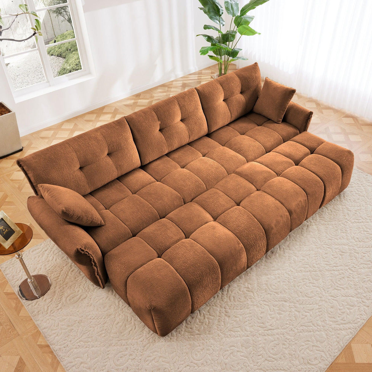 Sofa Set With Ottoman And Pillows, Textured, High Resilience Cushions - Furniture Home Direct