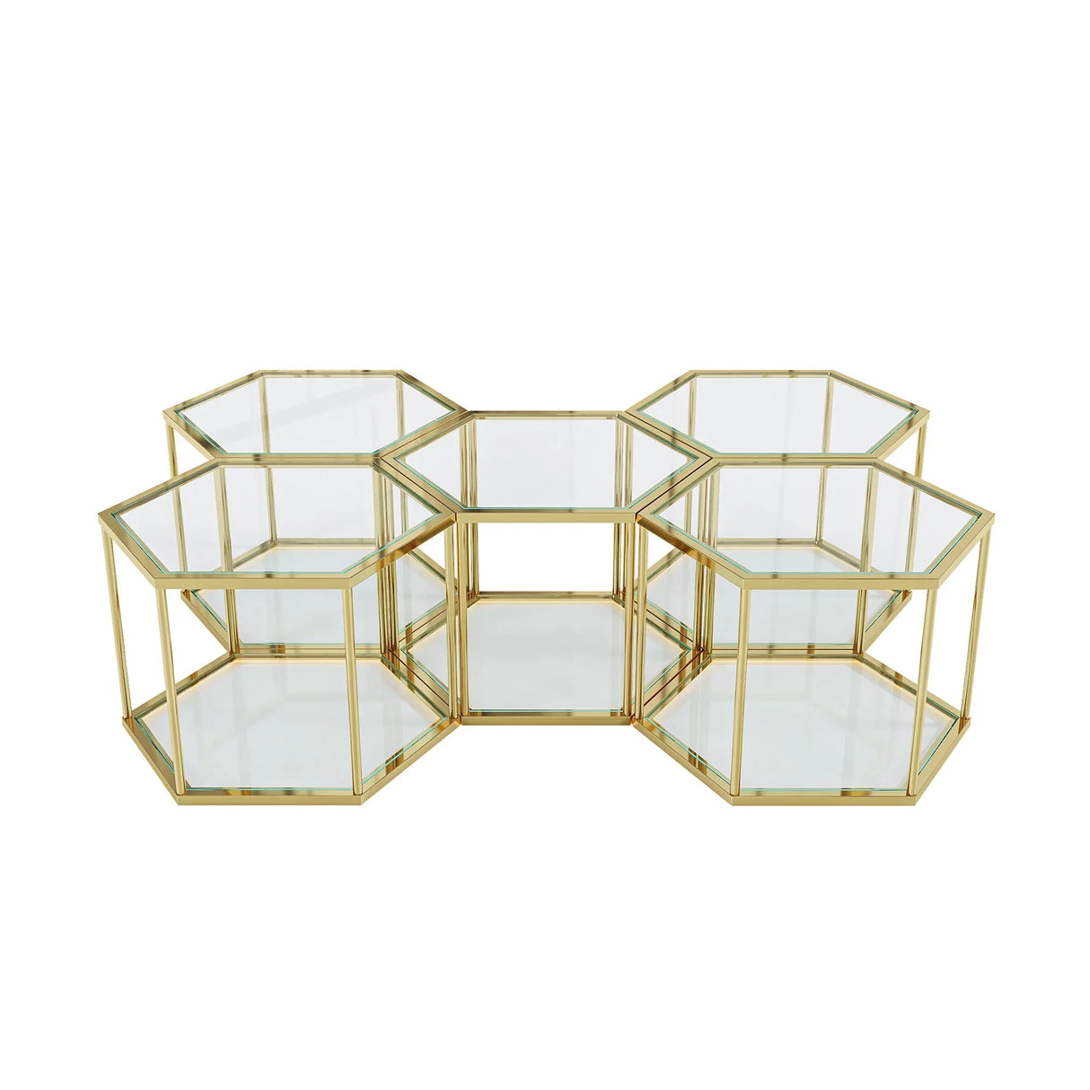 Modern Coffee Table With Double Layer Tempered Glass And Polygonal Design - Furniture Home Direct
