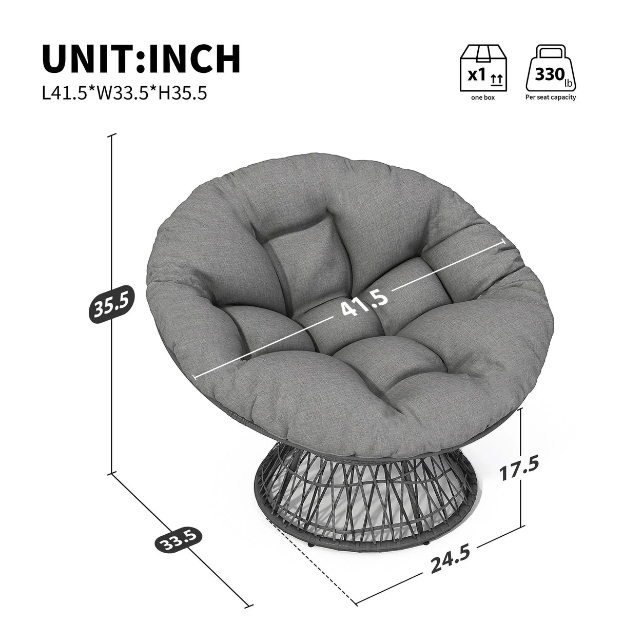 Ergonomic Wicker Chair With Cloud Thick Density Cushion, 3 Proof Cover High Capacity Iron Frame Fluid 360° Swivel - Furniture Home Direct