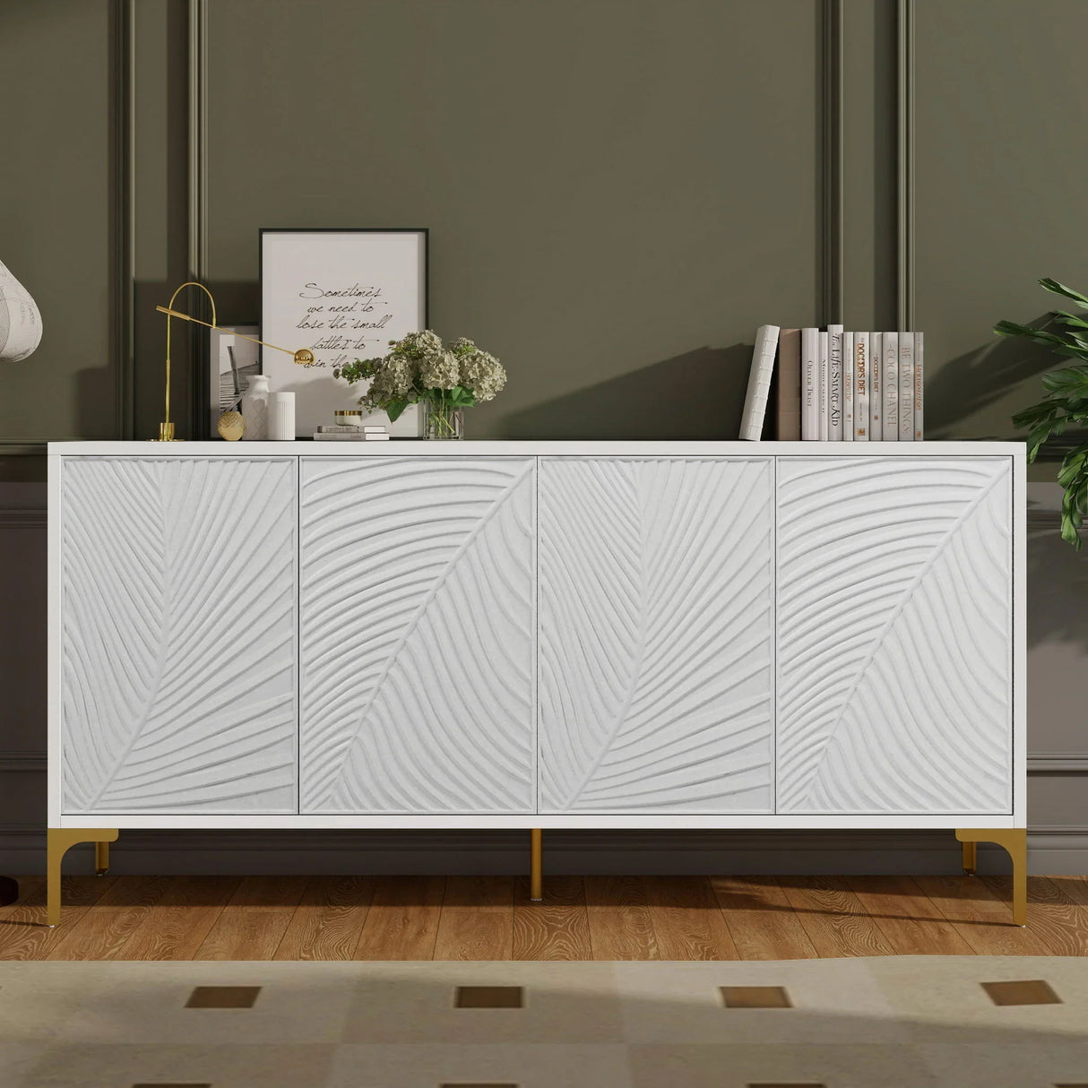 Modern 4 Door Sideboard With Creative Carved Surface And Adjustable Shelves - Furniture Home Direct