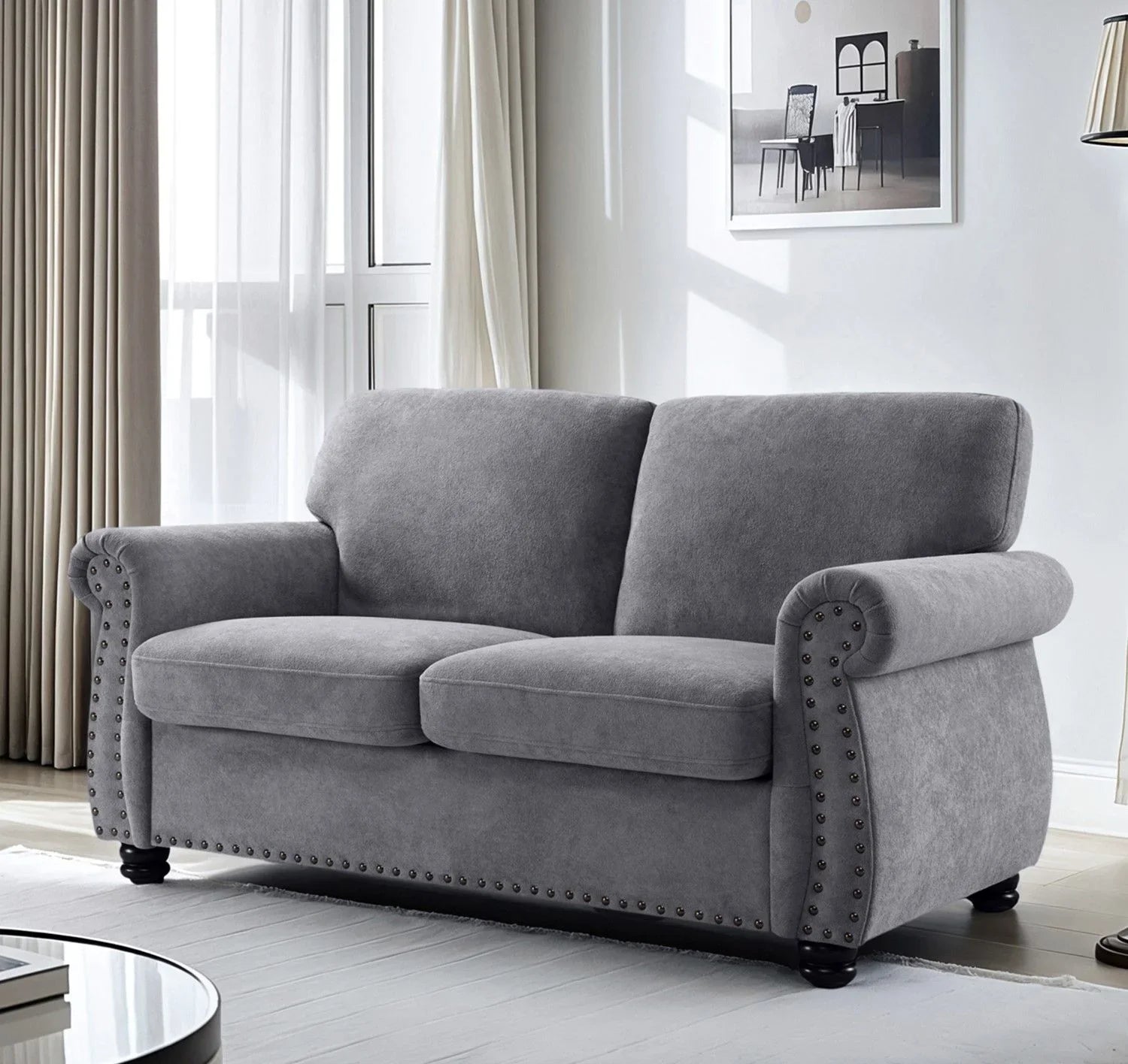 Soft Loveseat, Upholstered 2 Seater Couch, Loose Back Cushions And Turned Legs - Furniture Home Direct