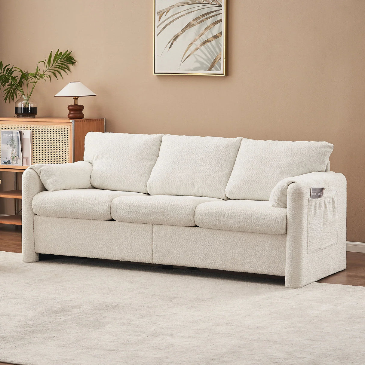 Modern 3 Seater Sofa Chenille Couch Plush Triple Seater Sofa With High Density Foam Cushions, Deep Seat Living Room Couch For Family Room, Apartment & Home Theater - Ivory White - Furniture Home Direct