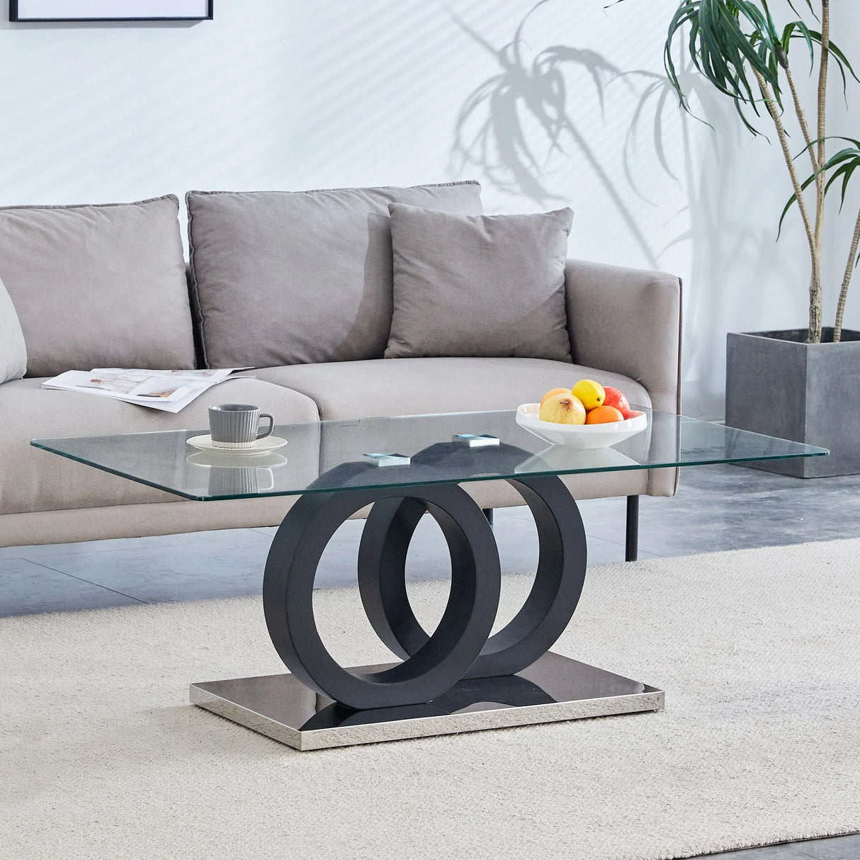 Contemporary Style Glass Top Coffee Table - Furniture Home Direct
