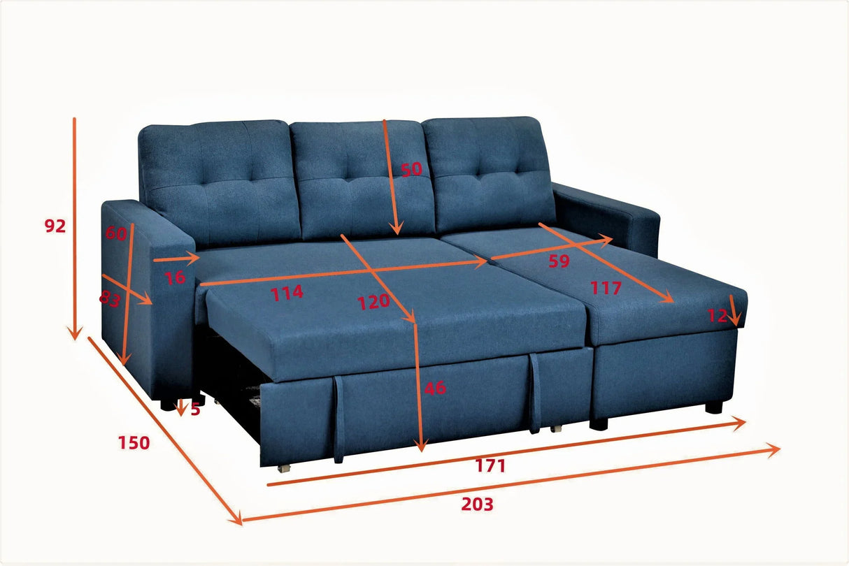 Convertible L Shaped Sectional Sleeper Sofa Bed, Saving Pull Out Couch - Furniture Home Direct