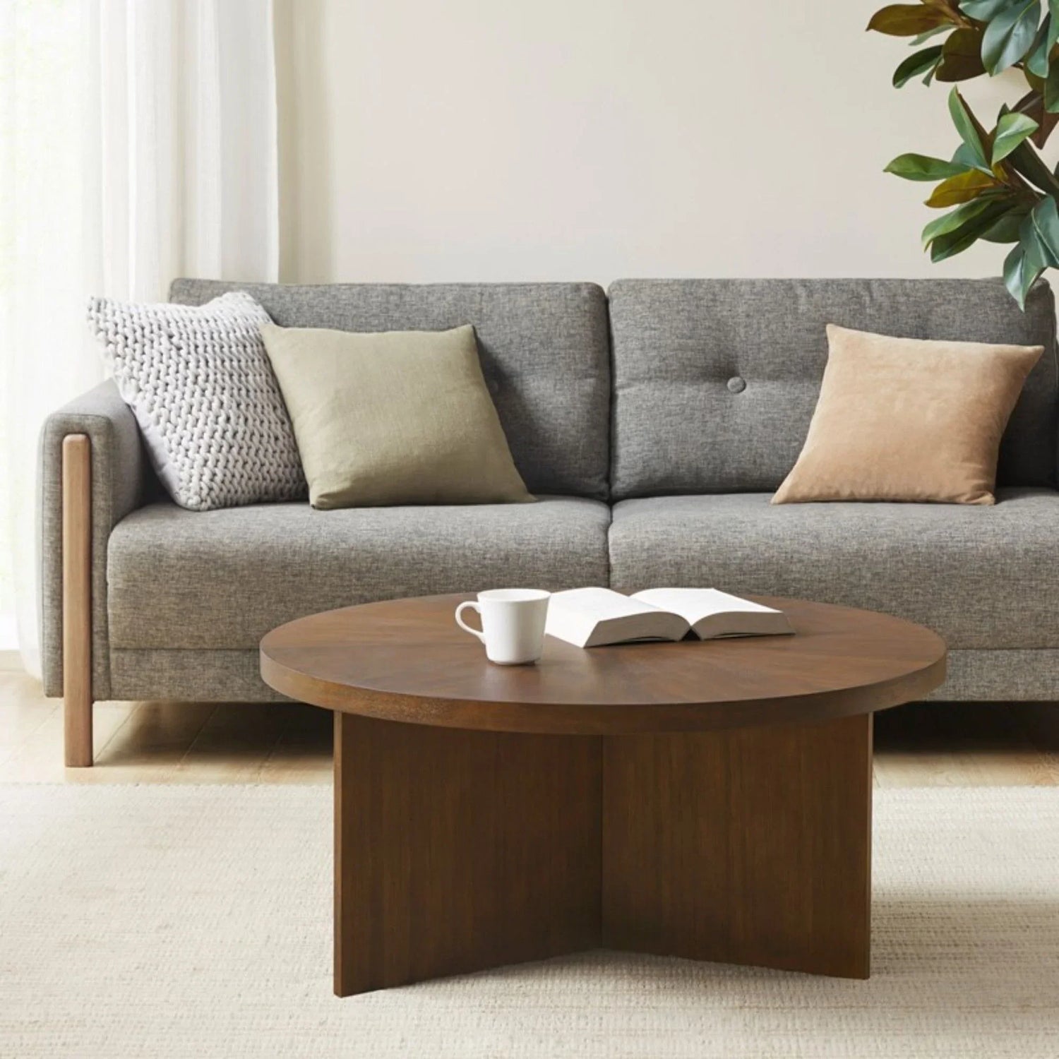 Round Coffee Table With Solid Veneer Top - Furniture Home Direct