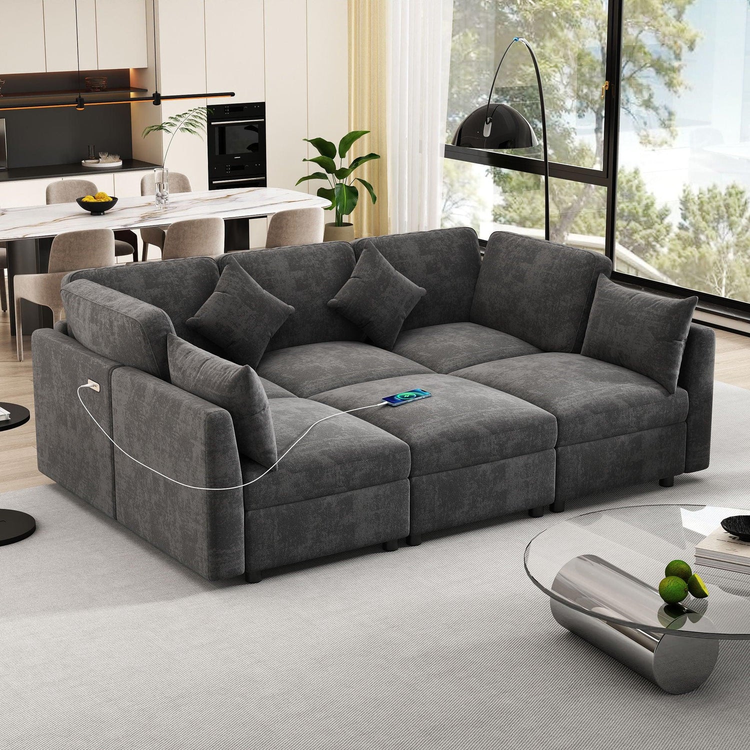 Sectional Sofa Modular U-Shaped With Ottoman & USB Ports - Furniture Home Direct
