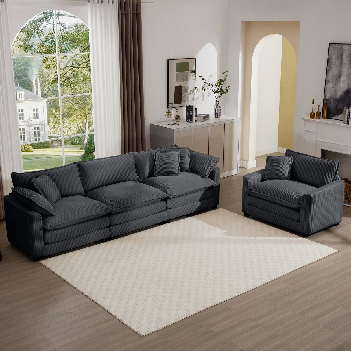 Elegant Corduroy Oversized Sectional Sofa Set With Deep Seats And Flexible Layout - Furniture Home Direct