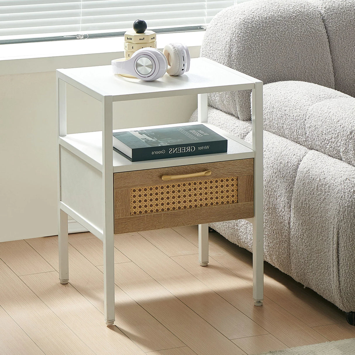 Rattan End Table With Drawer, Modern Nightstand, Metal Legs, Side Table For Living Room, Bedroom - Furniture Home Direct
