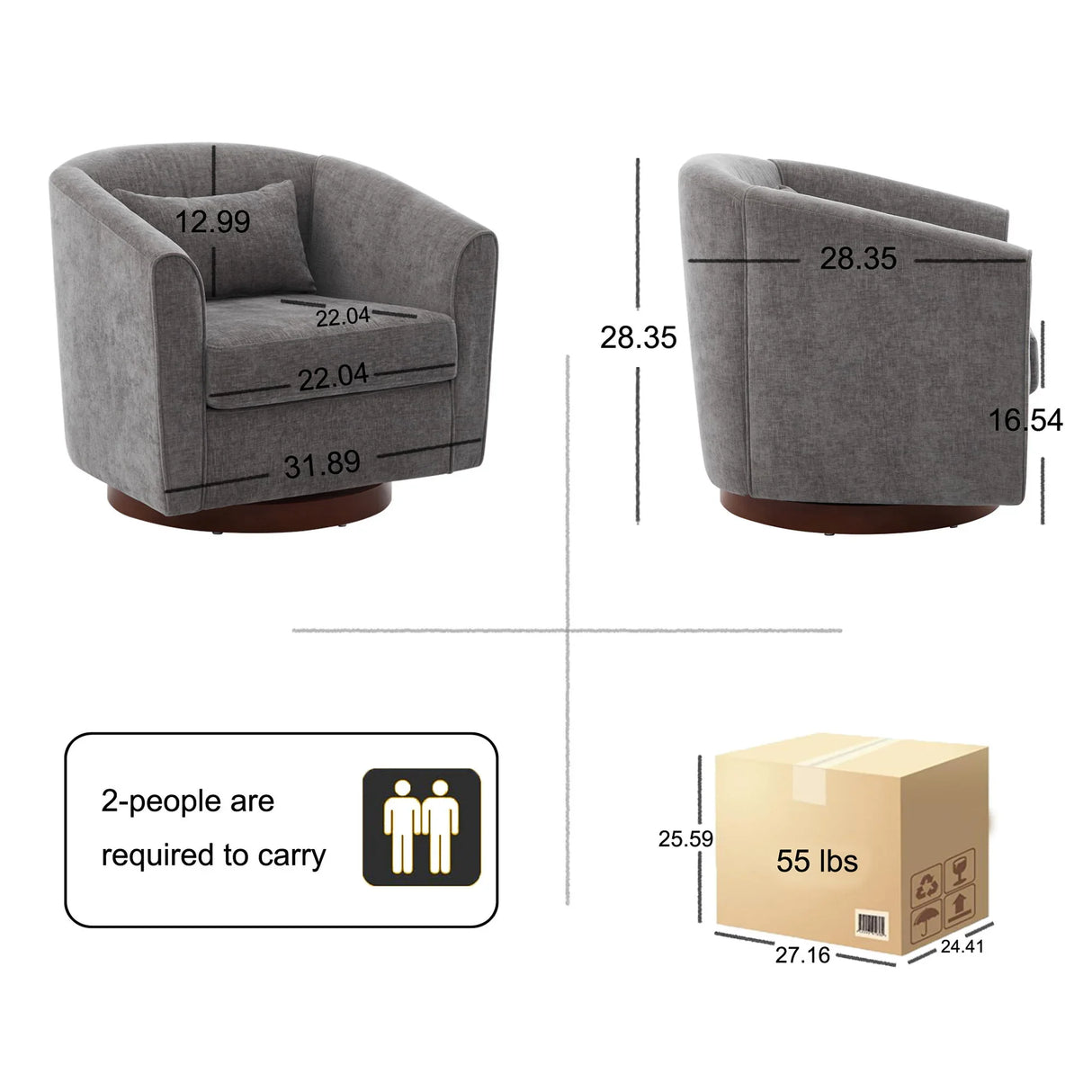 Swivel Accent Chair For Living Room, Sofa Chairs With Base Side For Living Room - Furniture Home Direct